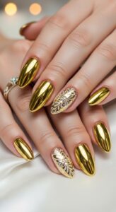 6. Gold Chrome Bridal Nails 