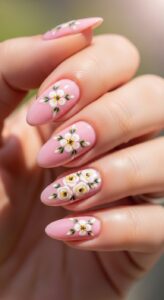 Soft Pink Nails with Flowers