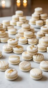 1. Classic White and Gold Macaron Table