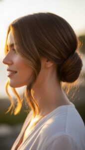 2. Side-Parted Low Bun