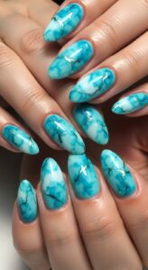 6. Turquoise Marble Nails