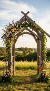 6. Rustic Wooden Arch with Flowers