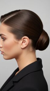 7. Low Bun with Side Part