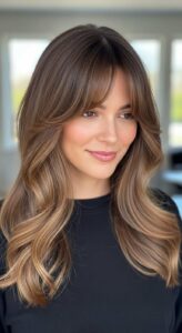 9. Curtain Bangs with Waves