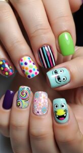 7. Mix & Match Nails (Fun & Creative)