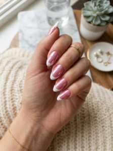 Classic White French Tips with Pink Chrome Base