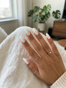 White chrome almond nails