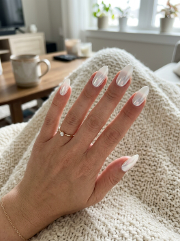 White chrome almond nails